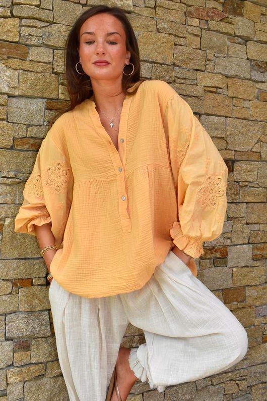 Mimi Pillow Cotton Sienna Batwing Blouse Tuscan Sun